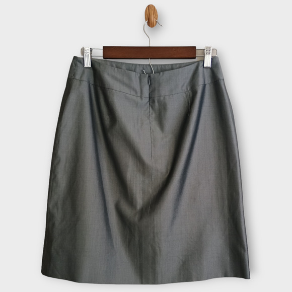 Akris Skirt Women Silver Gray Silk Blend Zipper Career Minimalist Dark Academia - Picture 2 of 6